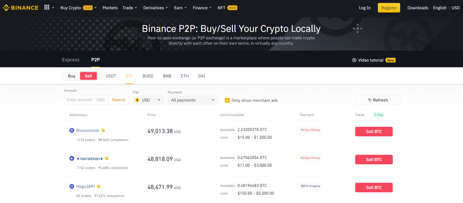 How to Sell Cryptocurrency on Binance P2P?